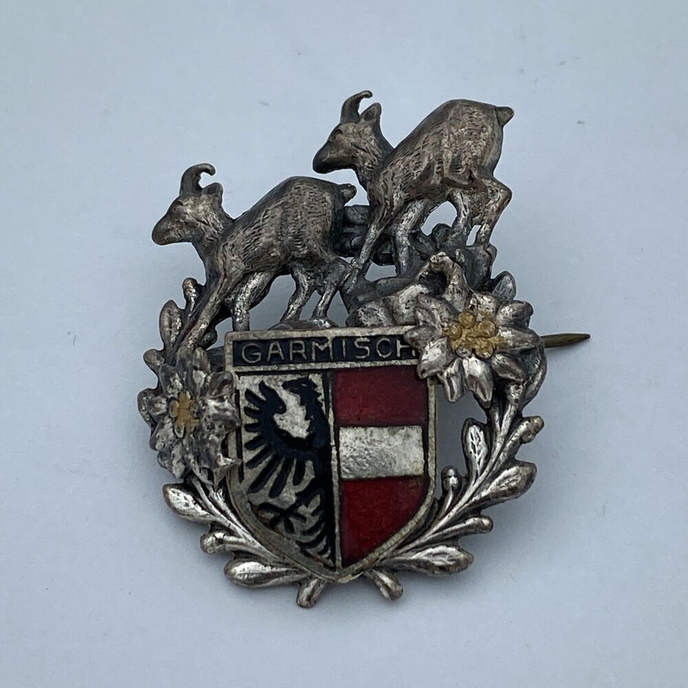 Silver Tone Vintage Garmisch Collectible Germany Crest Souvenir Pin